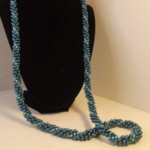 Vintage Crochet Strand of mini metallic blue & light blue pearls
